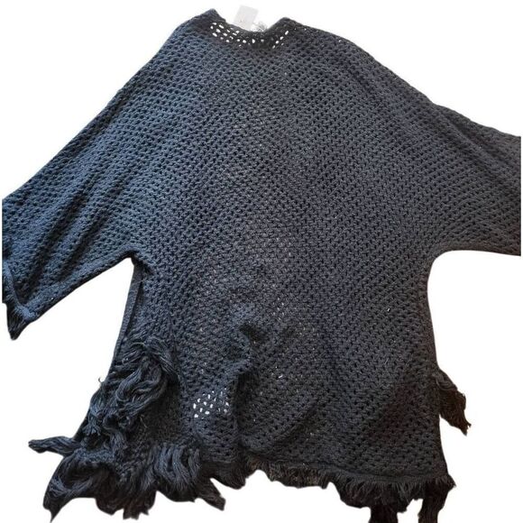 NWT American Eagle Cardigan Women's Small Black Crochet Fringe Boho Open Knit - Picture 4 of 7